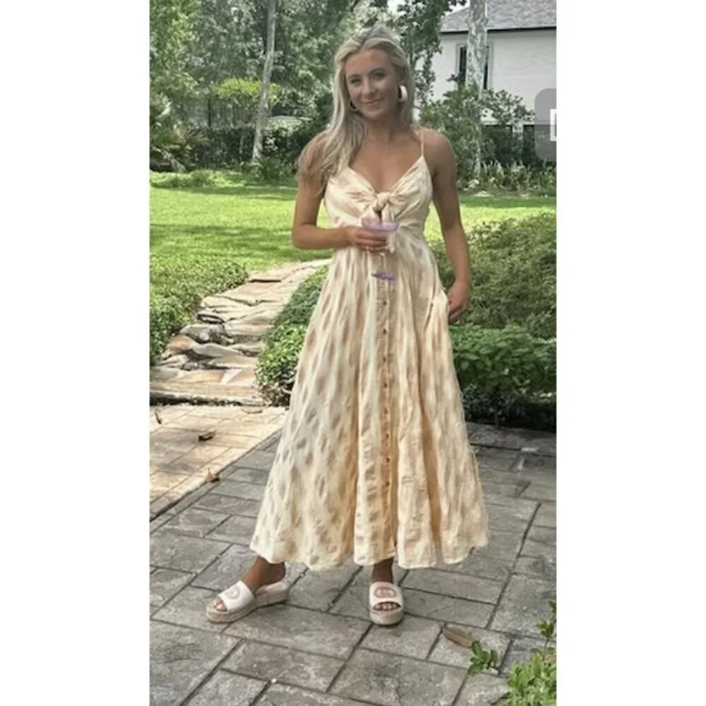 FREE PEOPLE Via Gingham Cotton Seersucker Sundress Creamsicle Combo Eve X-Small - Picture 2 of 11